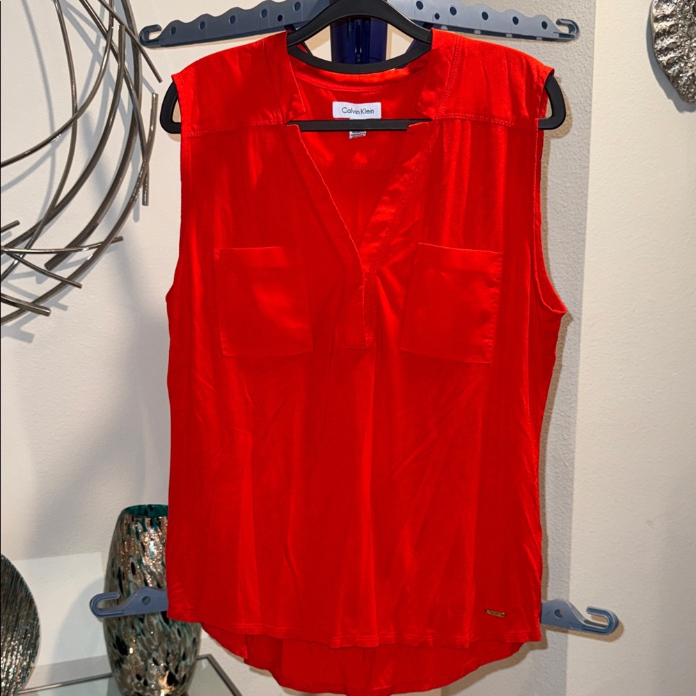 Calvin Klein Vibrant Red Sleeveless Blouse